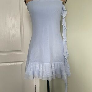 edikted Light Blue Strapless Ruffle Dress